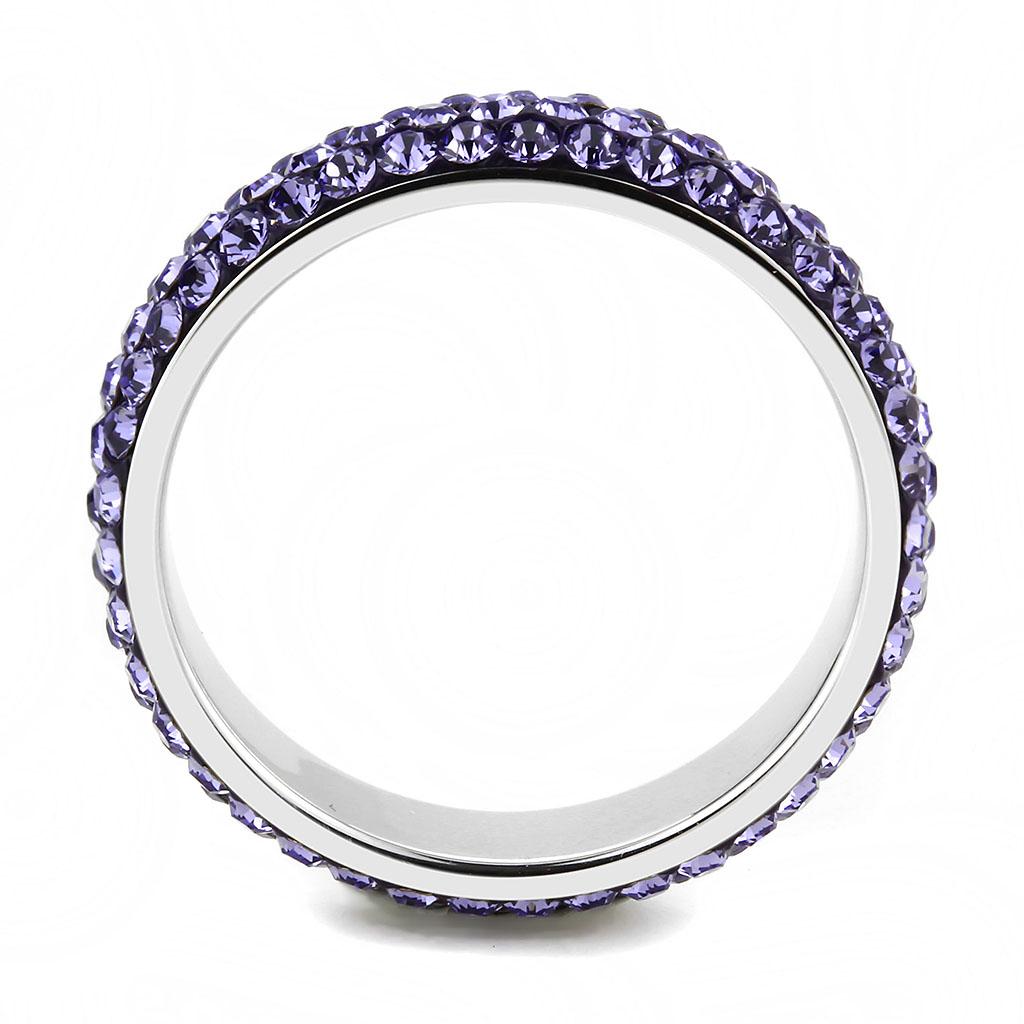 TK3540 - High polished (no plating) Stainless Steel Ring with Top Grade Crystal in Tanzanite