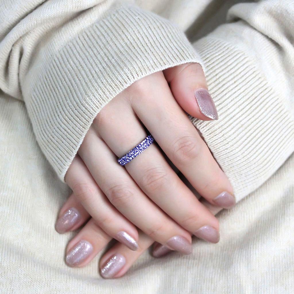 TK3540 - High polished (no plating) Stainless Steel Ring with Top Grade Crystal in Tanzanite